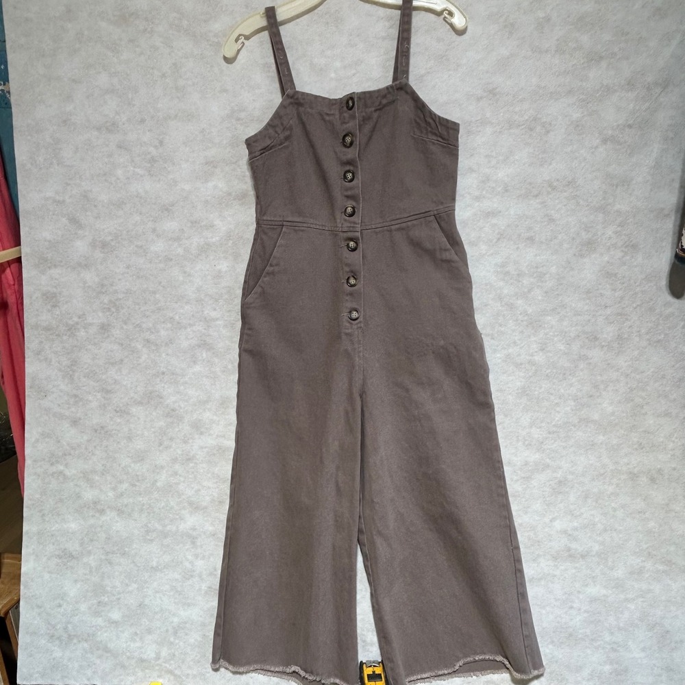 Wishlist‎ Jeans Brown Cotton Button Front Wide Leg Jumpsuit WL18-0909 Womens S